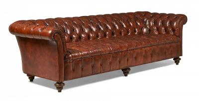 English Victorian Warm Brown Leather Tufted Chesterfield Sofa