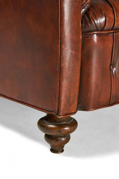 English Victorian Warm Brown Leather Tufted Chesterfield Sofa