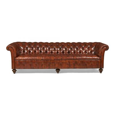 English Victorian Warm Brown Leather Tufted Chesterfield Sofa