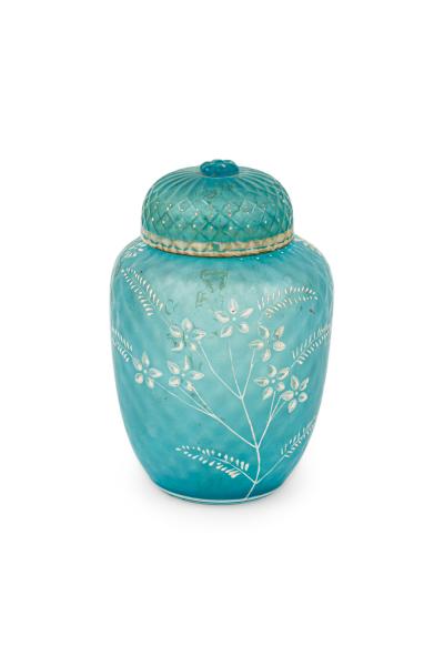 English Victorian Webb Style Blue Glass Vase with Lid