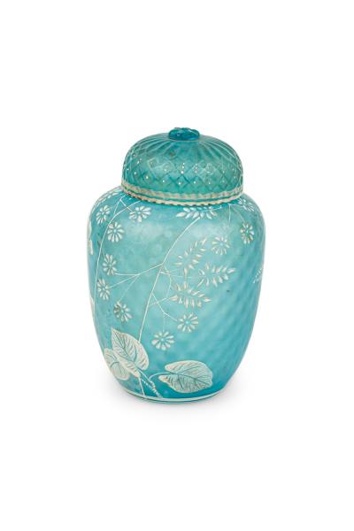 English Victorian Webb Style Blue Glass Vase with Lid