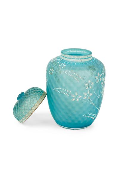 English Victorian Webb Style Blue Glass Vase with Lid