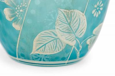 English Victorian Webb Style Blue Glass Vase with Lid