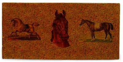 English Victorian Wooden Box with Horses