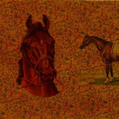 English Victorian Wooden Box with Horses