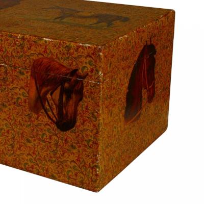 English Victorian Wooden Box with Horses