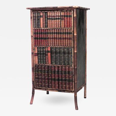 English Victorian bamboo and black lacquered small bookcase cabinet