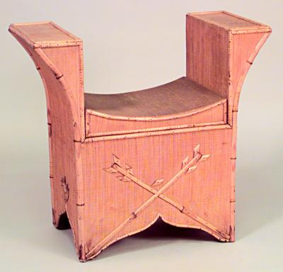 English Victorian bamboo and rush bench with side arms and flip top storage seat