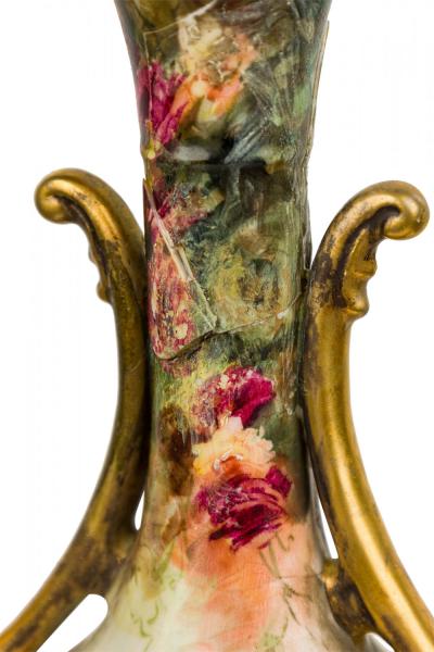 English Victorian style Floral Motif Ceramic and Brass Urn Form Table Lamp
