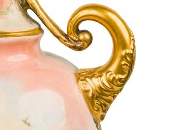 English Victorian style Floral Motif Ceramic and Brass Urn Form Table Lamp