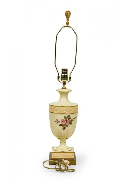 English Victorian style Mid Century Floral Porcelain Urn Form Table Lamp