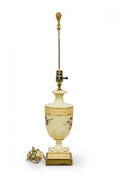 English Victorian style Mid Century Floral Porcelain Urn Form Table Lamp