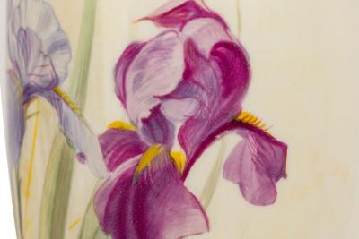 English Victorian style White Ceramic Purple Iris Motif Table Lamp