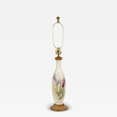 English Victorian style White Ceramic Purple Iris Motif Table Lamp