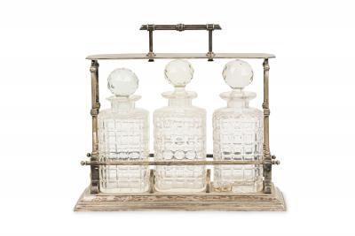 English Victorian tantalus set in Metal Carrying Case