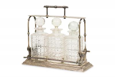 English Victorian tantalus set in Metal Carrying Case