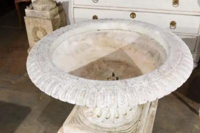 English Vintage 20th Century Cast Stone Fountain with Scoop and Foliage Motifs