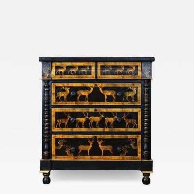 English Vintage Painted Chest with Deer Decoupage