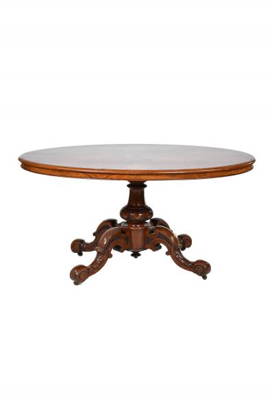 English Walnut and Burl Walnut Dining Table Single pedestal England C A 1850