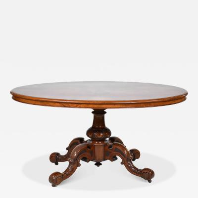 English Walnut and Burl Walnut Dining Table Single pedestal England C A 1850