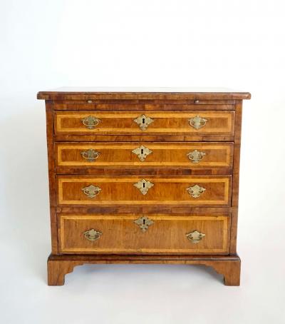 English Walnut and Satinwood Inlaid Petite Chest or Bachelors Chest circa 1715