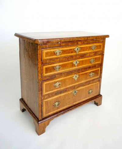 English Walnut and Satinwood Inlaid Petite Chest or Bachelors Chest circa 1715