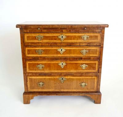 English Walnut and Satinwood Inlaid Petite Chest or Bachelors Chest circa 1715