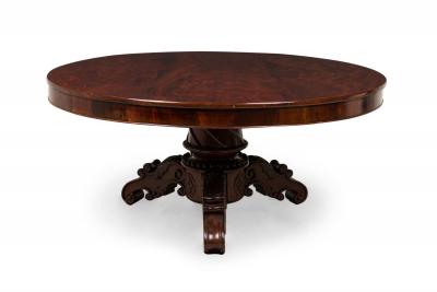 English William IV Circular Mahogany Veneer Center Dining Table