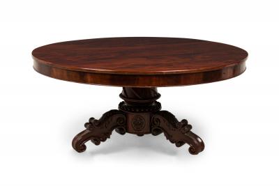 English William IV Circular Mahogany Veneer Center Dining Table