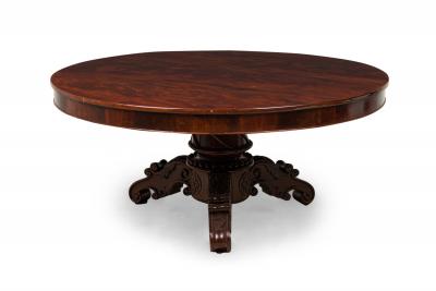 English William IV Circular Mahogany Veneer Center Dining Table