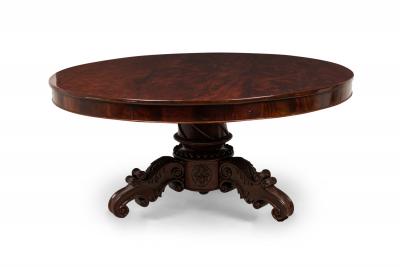 English William IV Circular Mahogany Veneer Center Dining Table