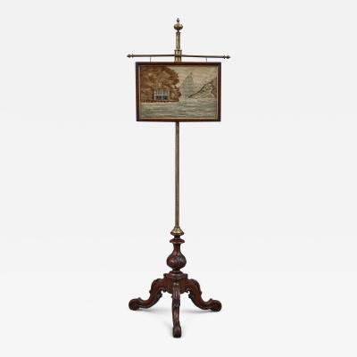 English adjustable tapestry and mahogany fire screen