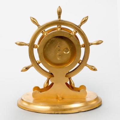 English gilt metal ships wheel desk clock