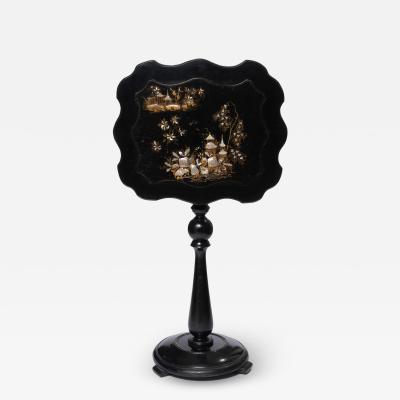 English papier mach tilt top candle stand 1860