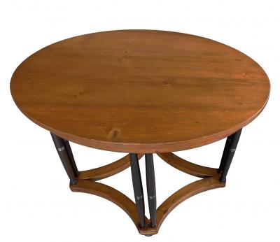 English pine oval center side table raised on columnar supports