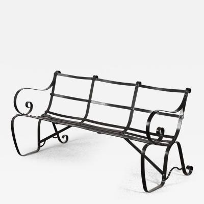 English regency style painted wrought iron strap work garden bench C 1930