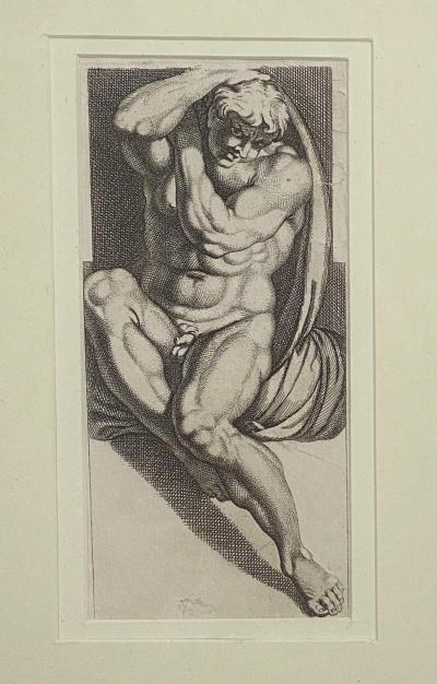 Engraving of An Atlas Figure Italy Circa 1600