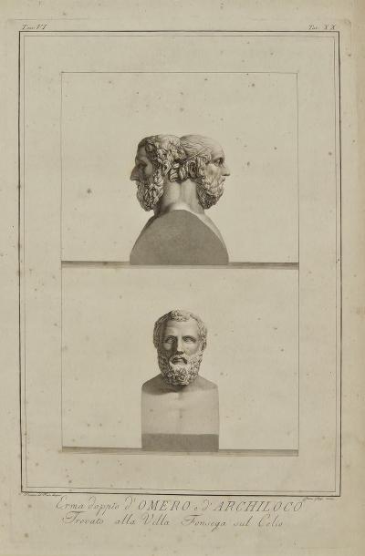 Engraving of Bust of Homer and Archilochus Italy circa 1800