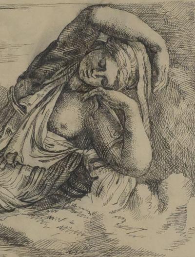 Engraving of Cleopatra Taken to Rome by Augustus Italy 17th century