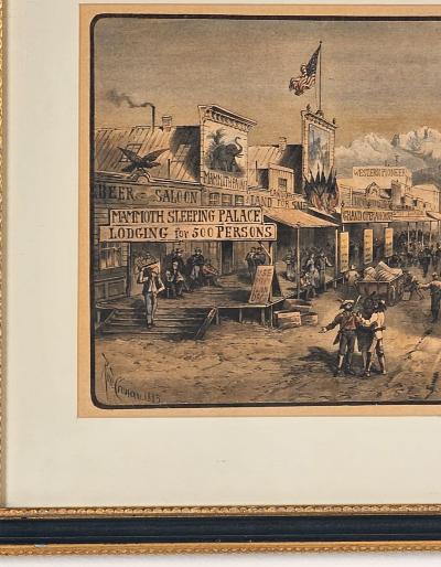 Engraving of a Western Town by Rudolf Cronau circa 1885