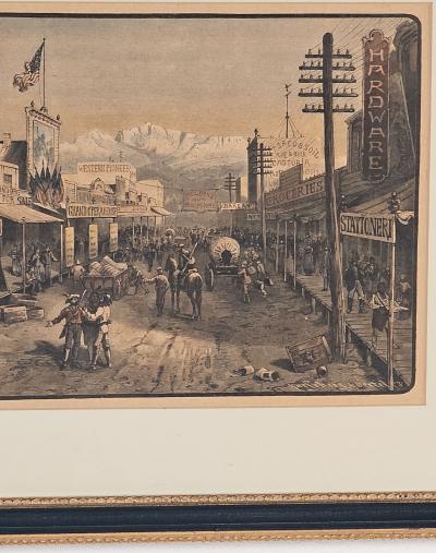 Engraving of a Western Town by Rudolf Cronau circa 1885