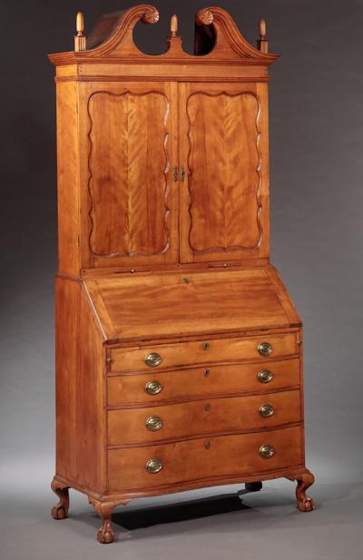 Enoch Poor Chippendale Serpentine Front Secretary attributed to Enoch Poor
