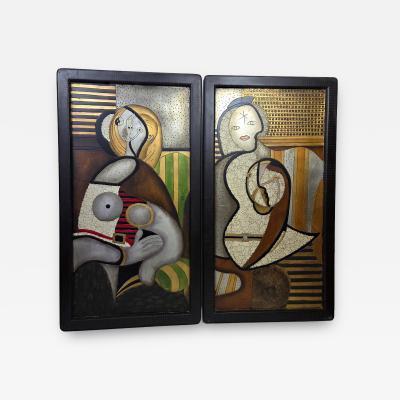 Enrico Baj 1970s Italian Mixed Media Panels Inspired by Picassos Marie Th r se Portraits