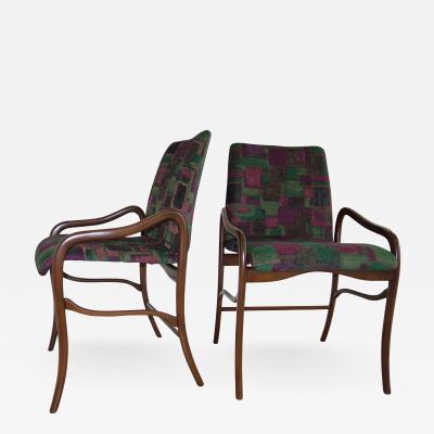 Enrico Ciuti Enrico Ciuti Dark Walnut Finish and Velvet Set of Six Dining Chairs