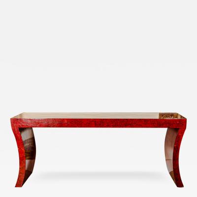 Enrique Garcel 1970s Red Lacquer Crackleware Console Table By Enrique Garcel