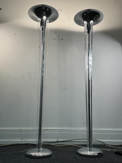Enrique Garcel ART DECO REVIVAL CHROME AND LUCITE TORCHIERE LAMPS