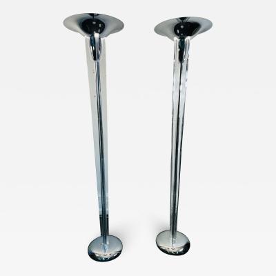 Enrique Garcel ART DECO REVIVAL CHROME AND LUCITE TORCHIERE LAMPS