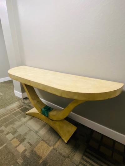 Enrique Garcel EXCEPTIONAL MODERN PARCHMENT AND MALACHITE ACCENT CONSOLE