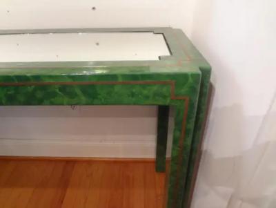 Enrique Garcel Green Lacquer and Brass Console Table