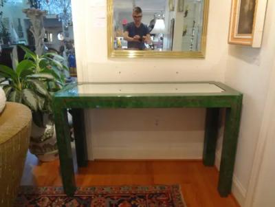 Enrique Garcel Green Lacquer and Brass Console Table